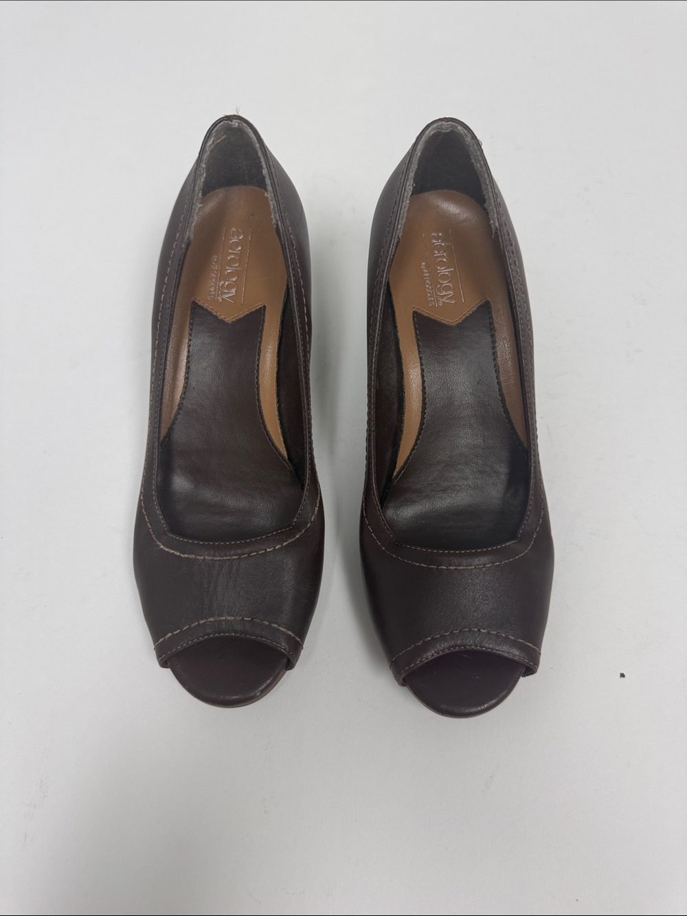 Naturalizer Dark Brown Leather Peep-Toe Heels